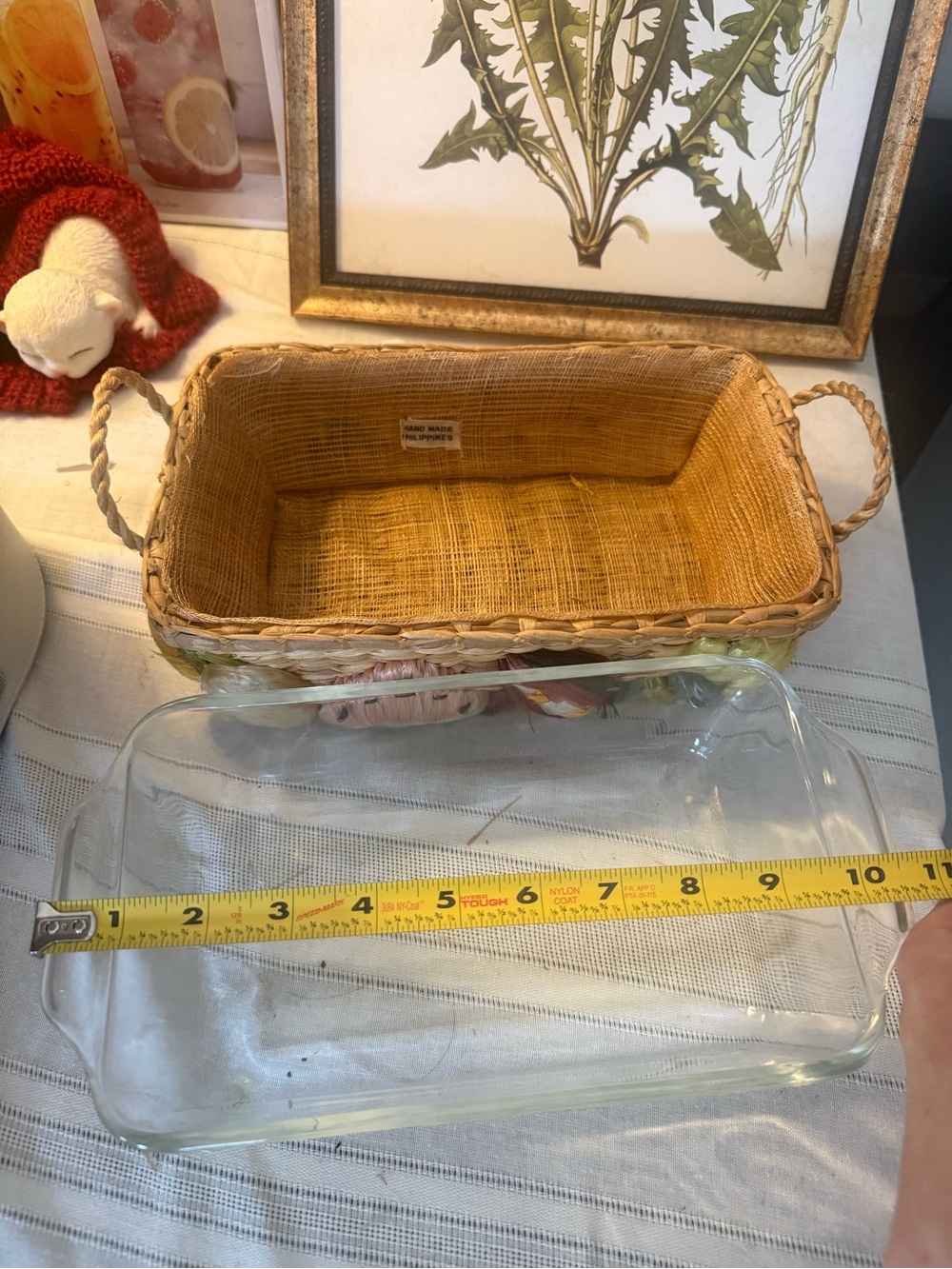 Vintage Cottagecore Handwoven Cookware Basket Duo with Pastel Floral Mushrooms - Picture 9 of 9